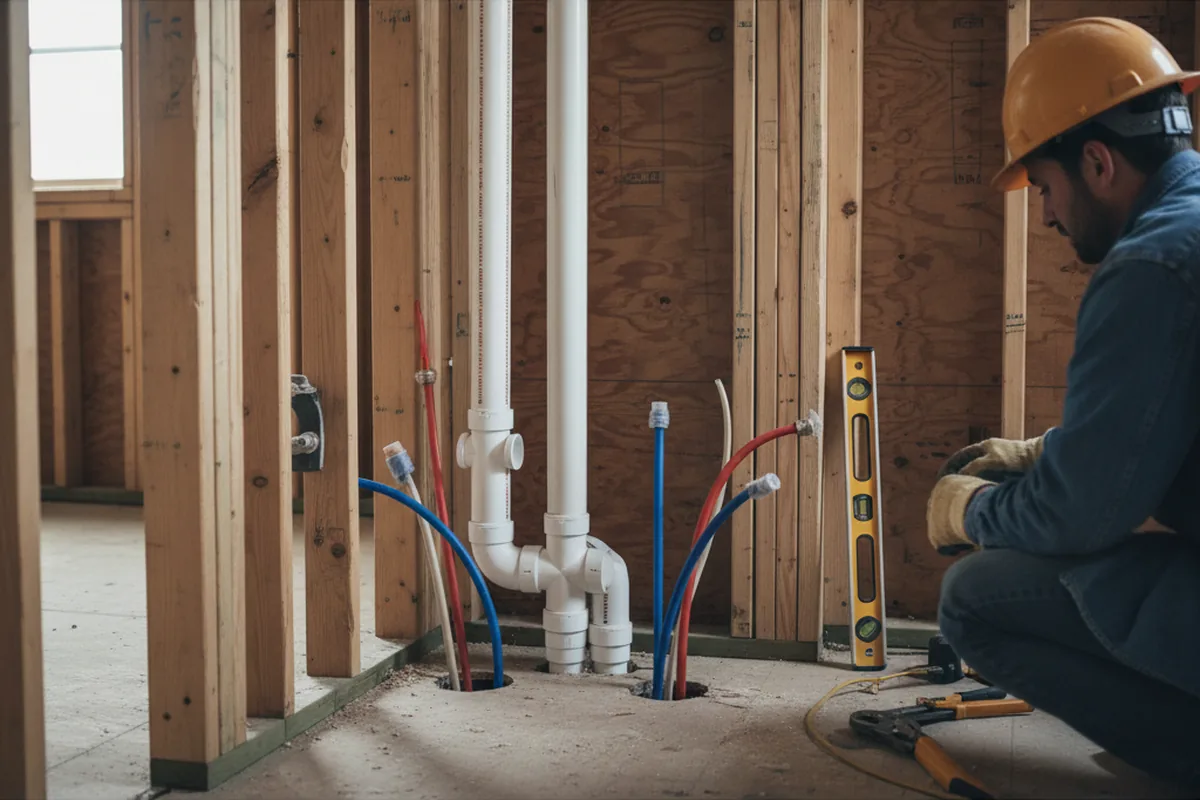 Drain and supply rough-in during Sump Pump Repair in Leawood